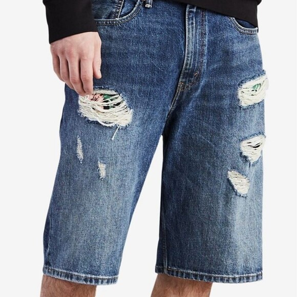 Levi's 569 Loose-Fit Straight Ripped Tropical Hawaiian Jean Shorts Waist 34 - Picture 1 of 9